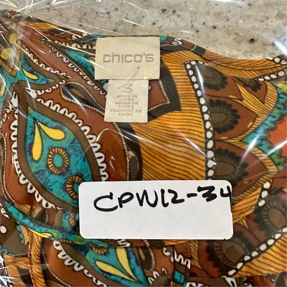 Chico's Women's  size 3 Geometric Peasant Blouse Multicolor Long Sleeve‎ - Picture 11 of 12